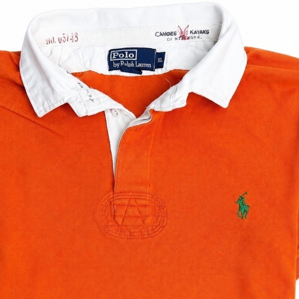 Vintage Polo Ralph Lauren Rugby Shirt Mens XL Orange Canoes Kayaks Heavy Cotton